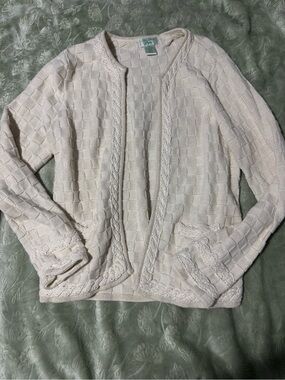 Cream Knit Cardigan Sweater with Clasp Front